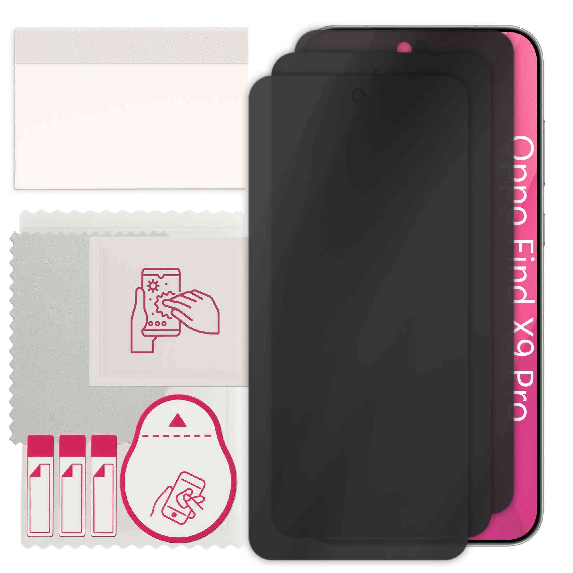 3x Sticla de protectie PRIVACY apgo pentru Oppo Find X9 Pro – sticla hibrid, full glue, flexible glass