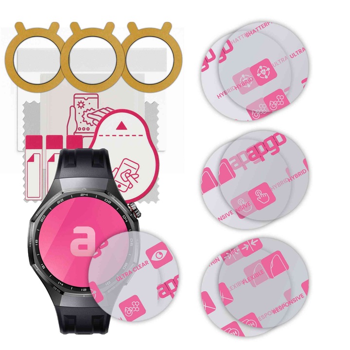 Set de 6 sticle de protectie pentru ceas Huawei Watch GT 6 Pro 46mm – apgo, full glue, sticla hibrida, lucioasa, protectie pentru afisajul ceasului, anti-zgarieturi