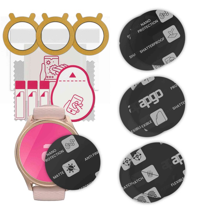 6 darabos Hama Fit Watch 5010 óravédő MATT MATTE üveg szett – apgo, teljes ragasztású, hibrid üveg, órakijelző védelem, karcálló