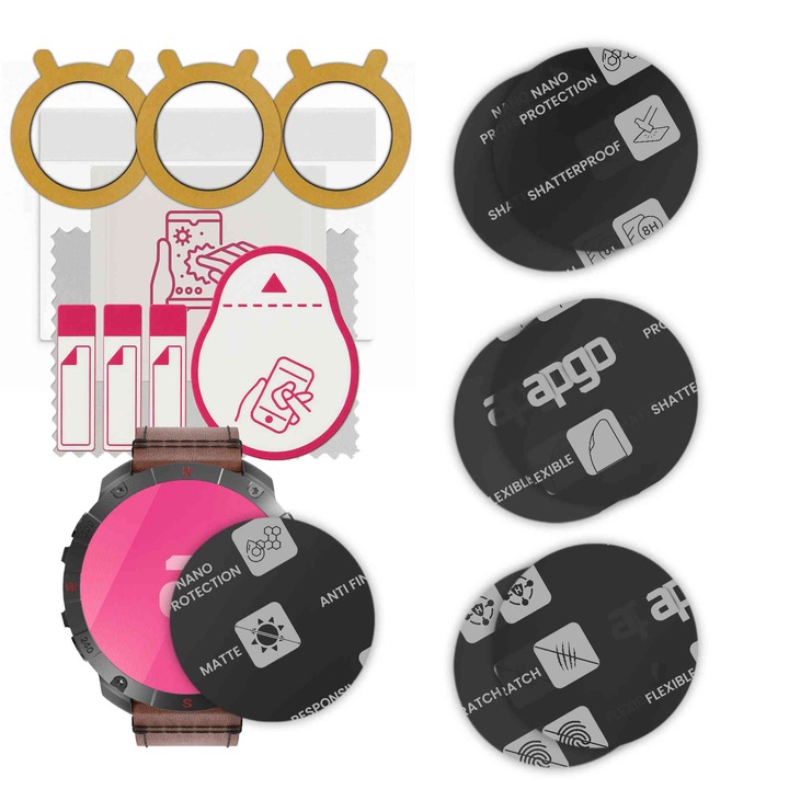 Set de 6 sticle MAT MATTE de protectie pentru ceas Polar Grit X2 Pro Titan – apgo, full glue, sticla hibrida, protectie pentru afisajul ceasului, anti-zgarieturi