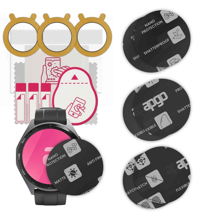 6 db-os MAT MATTE védőfólia készlet Hama Smartwatch 7010 okosórához – apgo, teljes ragasztás, hibrid üveg, óra kijelző védelem, karcálló