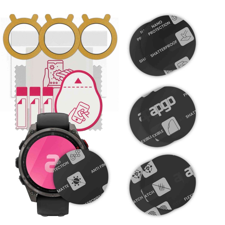 Set de 6 sticle MAT MATTE de protectie pentru ceas Garmin Fenix 8 Pro 51mm Amoled – apgo, full glue, sticla hibrida, protectie pentru afisajul ceasului, anti-zgarieturi