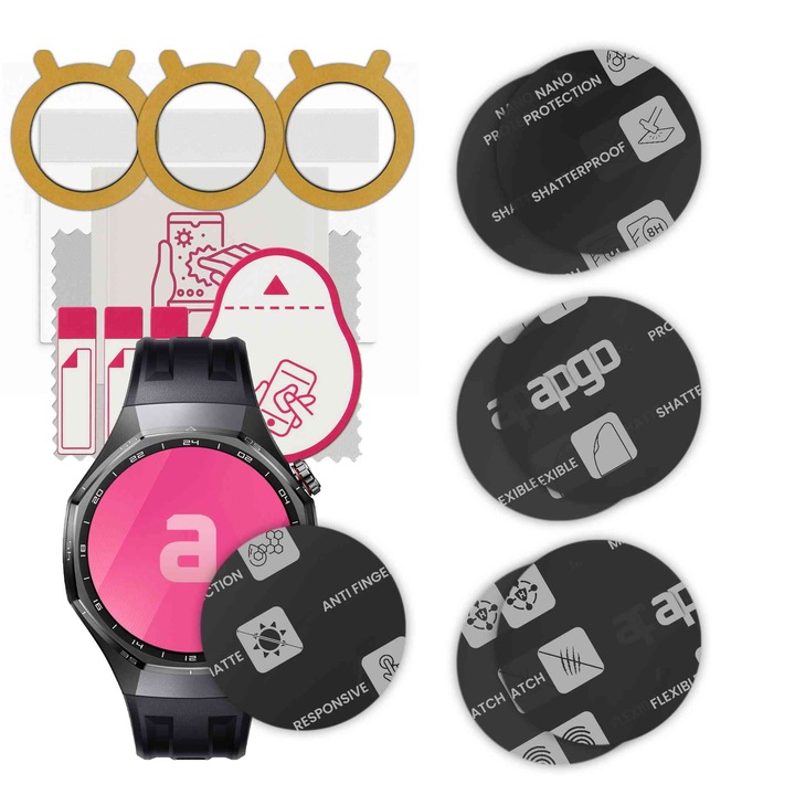 Set de 6 sticle MAT MATTE de protectie pentru ceas Huawei Watch GT 6 Pro 46mm – apgo, full glue, sticla hibrida, protectie pentru afisajul ceasului, anti-zgarieturi