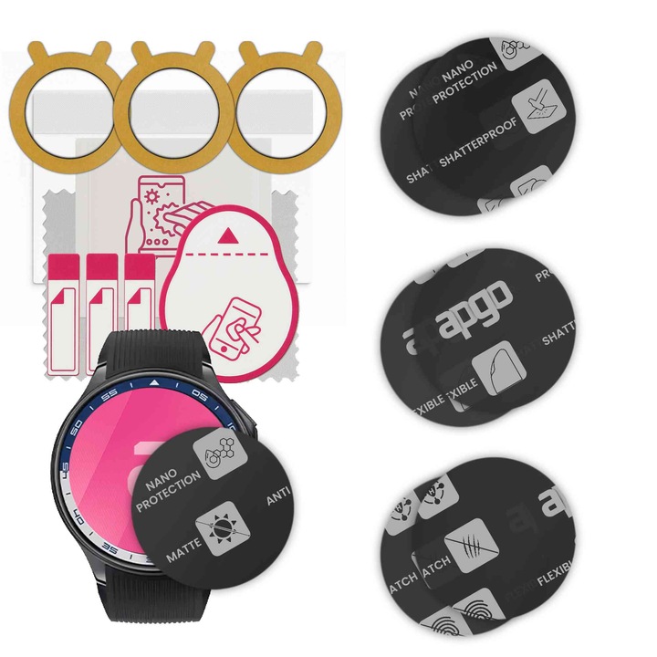 Set de 6 sticle MAT MATTE de protectie pentru ceas IWatches DT-X Pro – apgo, full glue, sticla hibrida, protectie pentru afisajul ceasului, anti-zgarieturi