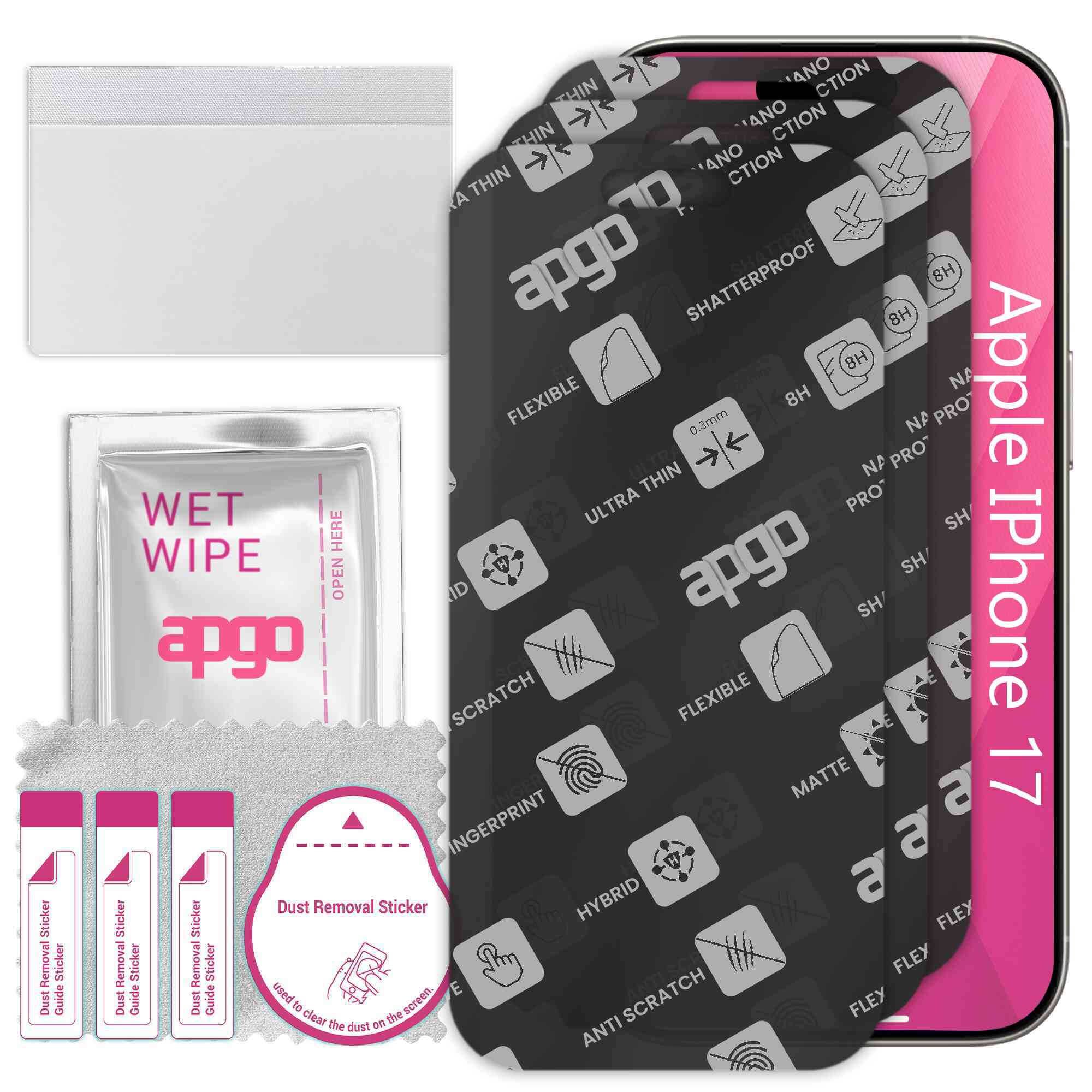 3x apgo MATTE sticla de protectie hibrida compatibila cu Apple iPhone 17, sticla nano flexibila, inlocuire excellenta pentru sticla temperata