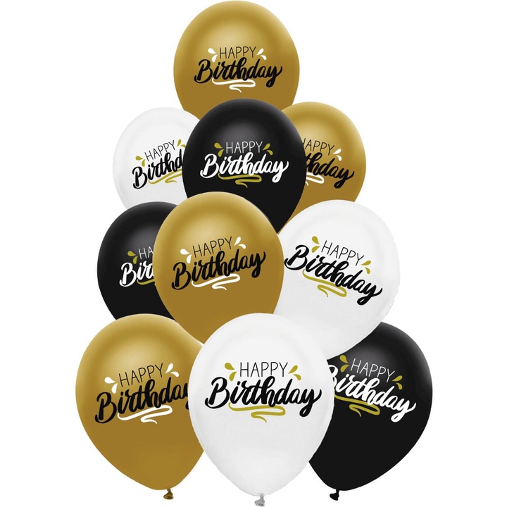 Балони 10 Бр. 12" - 30 См Металик Принт Happy Birthday