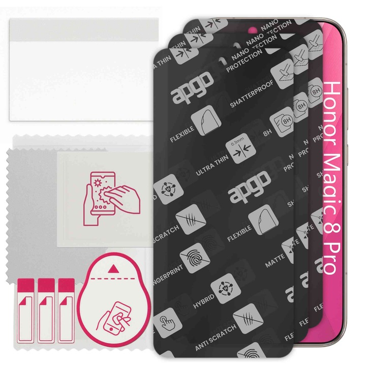 3x apgo MATTE хибридно защитно стъкло, съвместимо с Honor Magic 8 Pro, гъвкаво нано стъкло, отлична подмяна на закалено стъкло