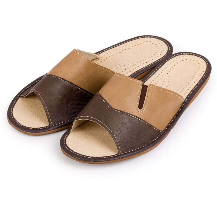 Мъжки чехли, кафяви, 41 размер, екологична кожа, антиплъзгаща подметка