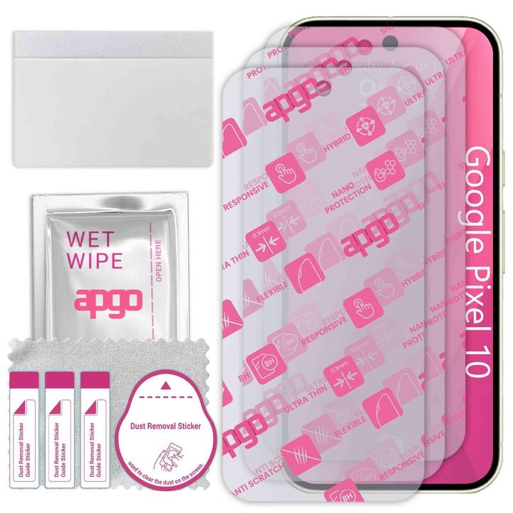 3x apgo Ultra-Clear Hybrid sticla protectoare compatibila cu Google Pixel 10, sticla nano flexibila, inlocuire excelenta pentru sticla temperata