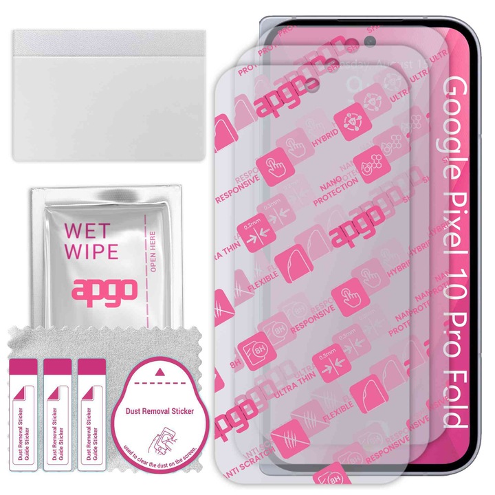 3x apgo Ultra-Clear Hybrid sticla protectoare compatibila cu Google Pixel 10 Pro Fold, sticla nano flexibila, inlocuire excelenta pentru sticla temperata