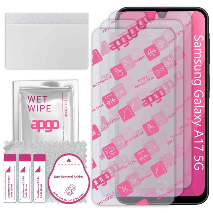 3x apgo Ultra-Clear Hybrid sticla protectoare compatibila cu Samsung Galaxy A17 5G, sticla nano flexibila, inlocuire excelenta pentru sticla temperata