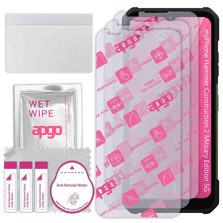 3x apgo Ultra-Clear Hybrid sticla protectoare compatibila cu myPhone Hammer Construction 2 Military Edition 5G, sticla nano flexibila, inlocuire excelenta pentru sticla temperata