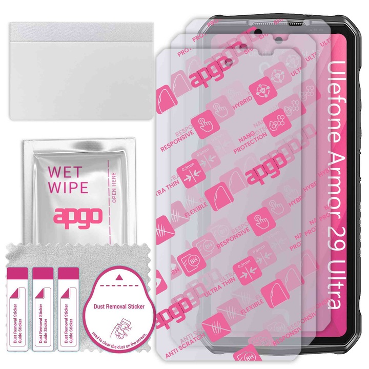 3x apgo Ultra-Clear Hybrid sticla protectoare compatibila cu Ulefone Armor 29 Ultra, sticla nano flexibila, inlocuire excelenta pentru sticla temperata