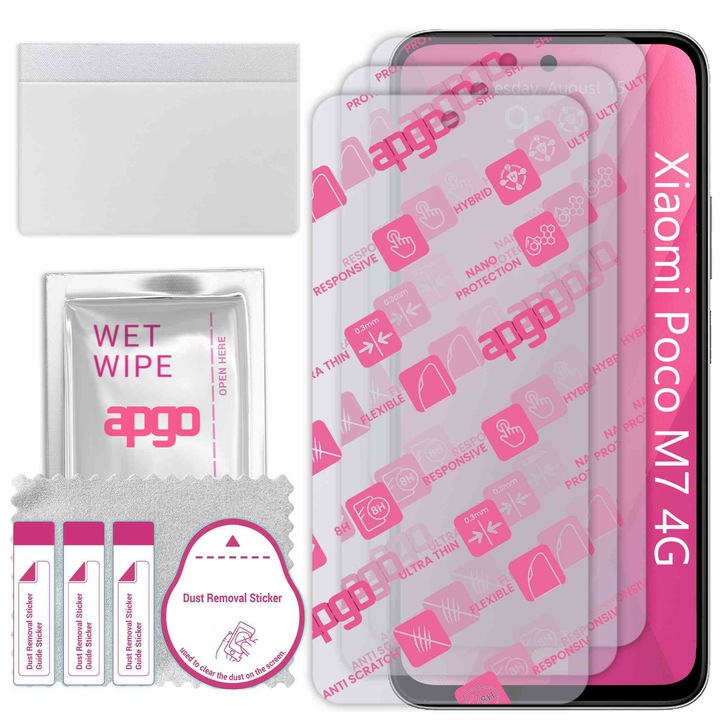 3x apgo Ultra-Clear Hybrid sticla protectoare compatibila cu Xiaomi Poco M7 4G, sticla nano flexibila, inlocuire excelenta pentru sticla temperata
