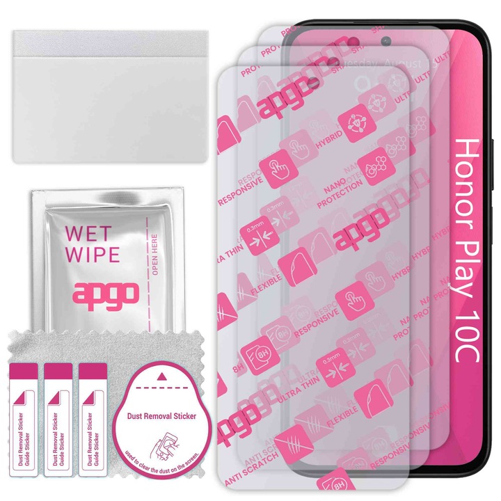 3x apgo Ultra-Clear Hybrid sticla protectoare compatibila cu Honor Play 10C, sticla nano flexibila, inlocuire excelenta pentru sticla temperata
