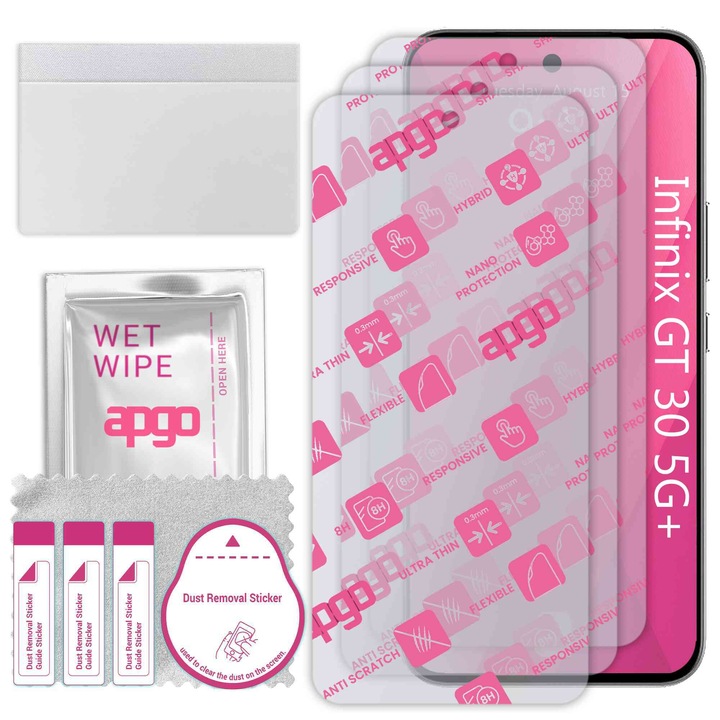 3x apgo Ultra-Clear Hybrid sticla protectoare compatibila cu Infinix GT 30 5G+Plus, sticla nano flexibila, inlocuire excelenta pentru sticla temperata