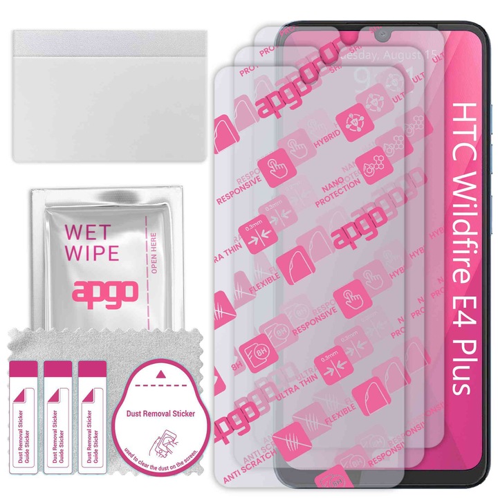 3x apgo Ultra-Clear Hybrid sticla protectoare compatibila cu HTC Wildfire E4 Plus, sticla nano flexibila, inlocuire excelenta pentru sticla temperata