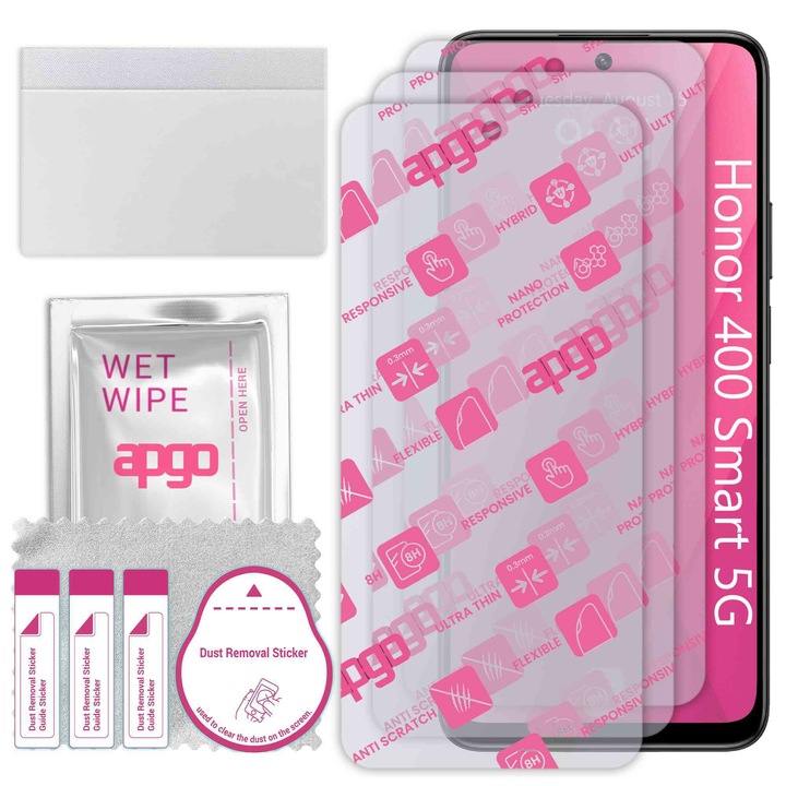 3x apgo Ultra-Clear Hybrid sticla protectoare compatibila cu Honor 400 Smart 5G, sticla nano flexibila, inlocuire excelenta pentru sticla temperata