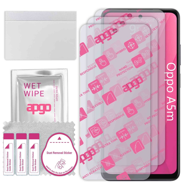 3x apgo Ultra-Clear Hybrid протектор за стъкло, съвместим с Oppo A5m, гъвкаво нано стъкло, отлична подмяна на закалено стъкло