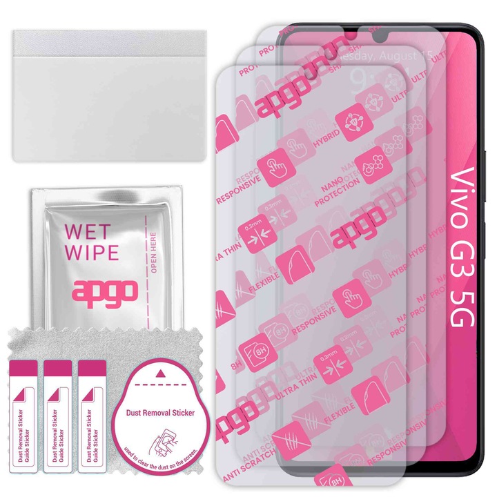 3x apgo Ultra-Clear Hybrid протектор за екран, съвместим с Vivo G3 5G, гъвкаво нано стъкло, отлична алтернатива на закалено стъкло