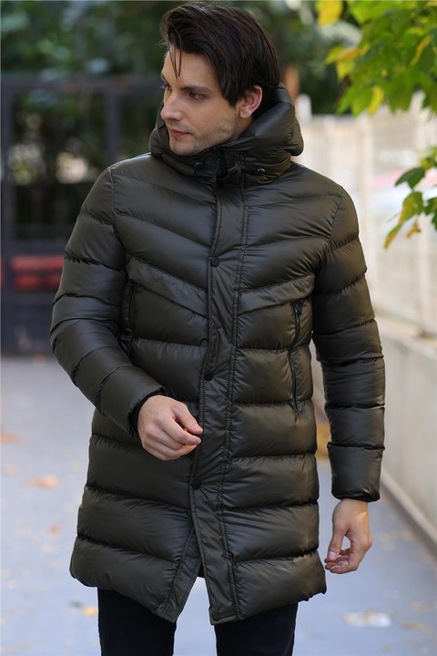 Férfi kabát Goccix, vízálló, hosszú, kapucnis, zöld, M-es méret