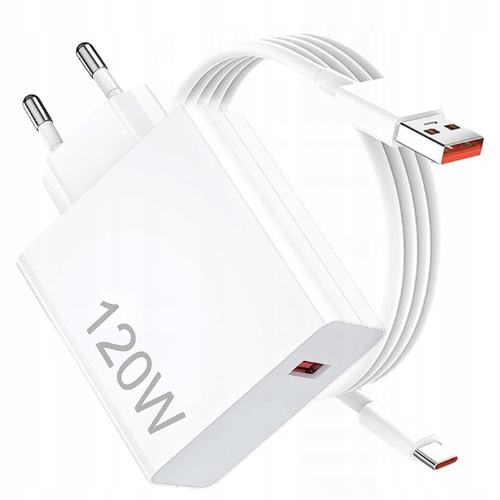 Мрежово зарядно устройство Xiaomi TurboCharge Combo, 120W, USB-A, с Type-C кабел, Бяло