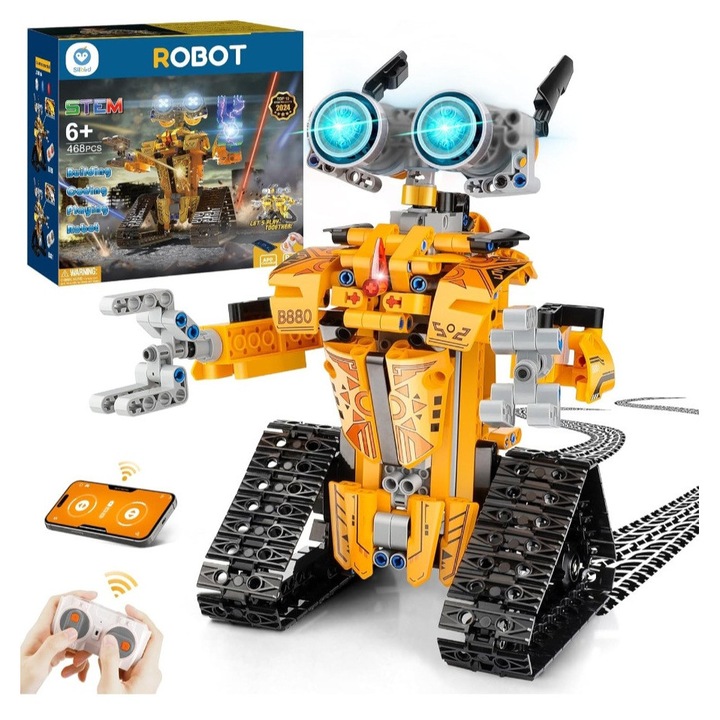 Kit de constructie STEM, Sillbird RB02, robot programabil RC cu lumini si sunet, rotatie 360°, control APP, varsta recomandata 8-12 ani