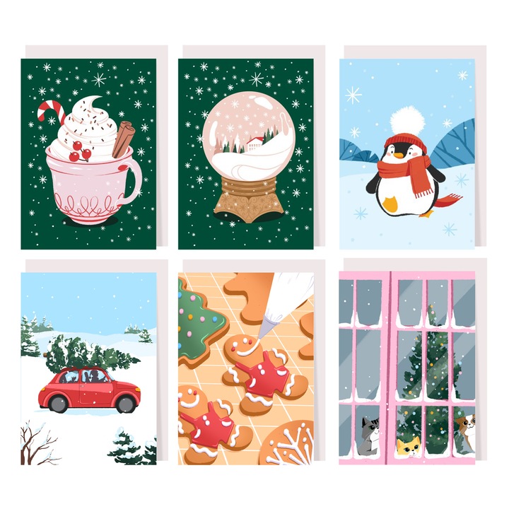 Set de felicitări de Crăciun - 6 buc