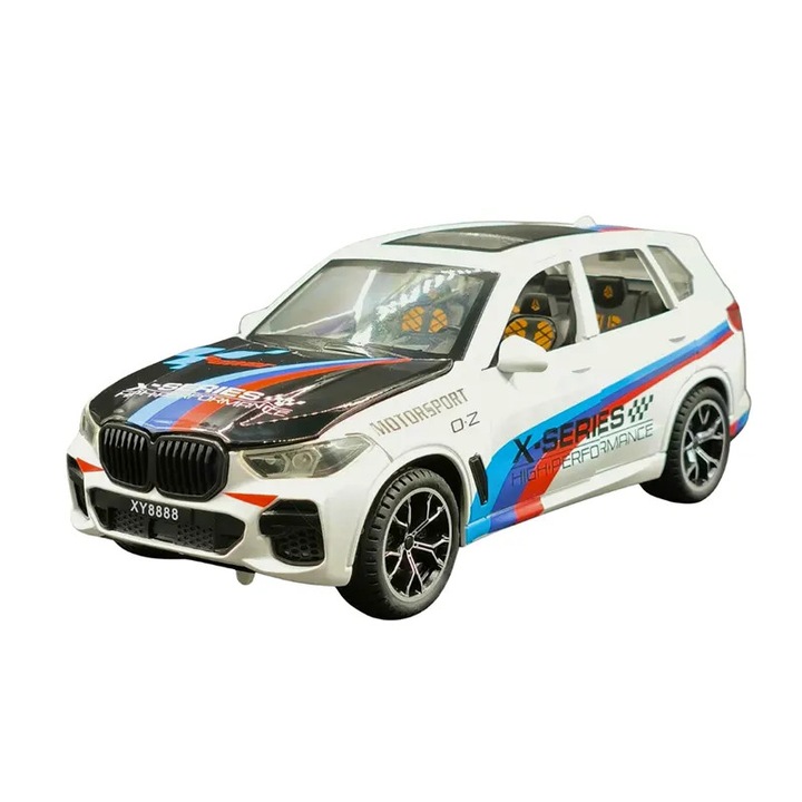 Mașină metalică, BMW X5 M, Alb, 1:24, Uși care se deschid