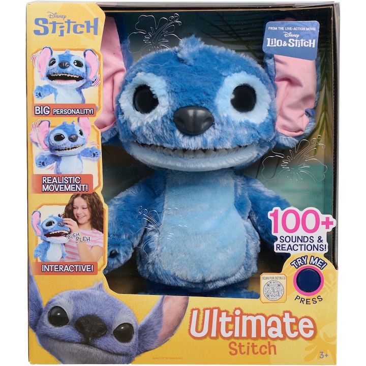 Интерактивна плюшена играчка Disney Stitch, Ultimate Stitch, 100 звука и реакции
