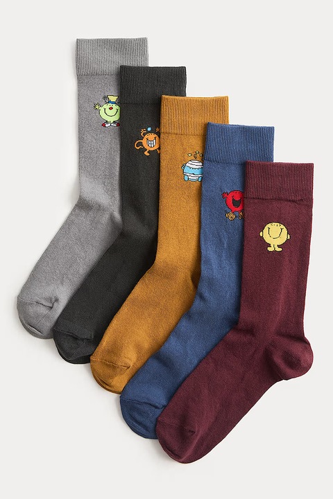 Marks & Spencer, Set de sosete lungi Mr. Men - 5 perechi, Multicolor, 47-49