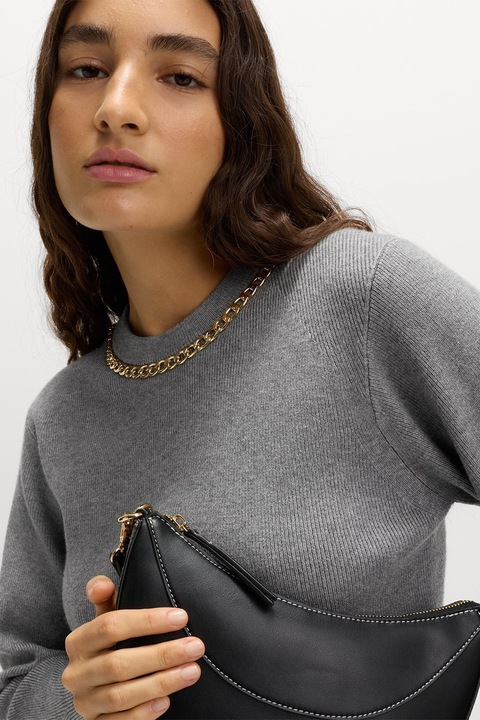 Marks & Spencer, Pulover slim-fit cu detaliu din lant, Gri deschis melange