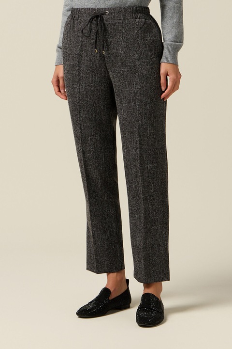 OLTRE, Pantaloni drepti crop cu detalii cu pensa, Gri antracit, XL