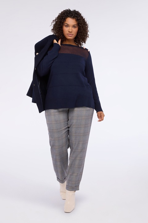 FIORELLA RUBINO, Pulover tricotat fin cu segment semitransparent, Auriu/Bleumarin, L