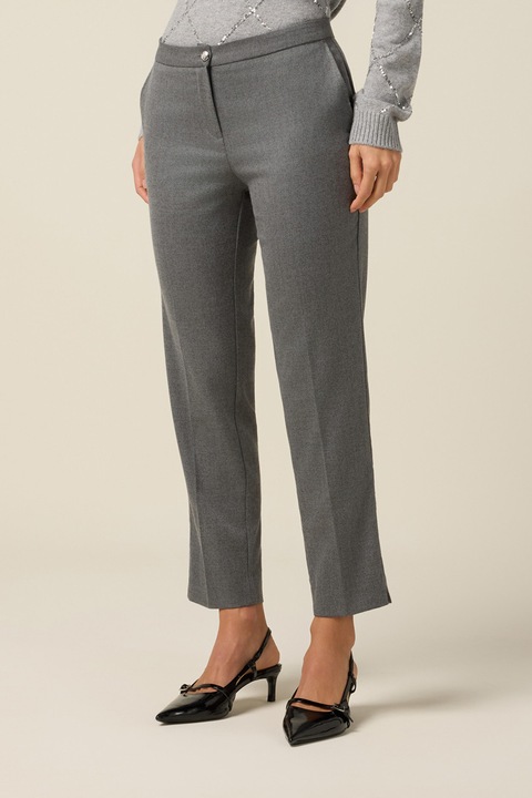 OLTRE, Pantaloni crop cu detalii cu pensa, Gri deschis