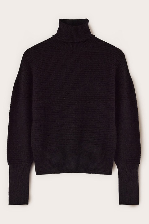 MOTIVI, Pulover uni cu guler inalt si striatii, Negru, M-L