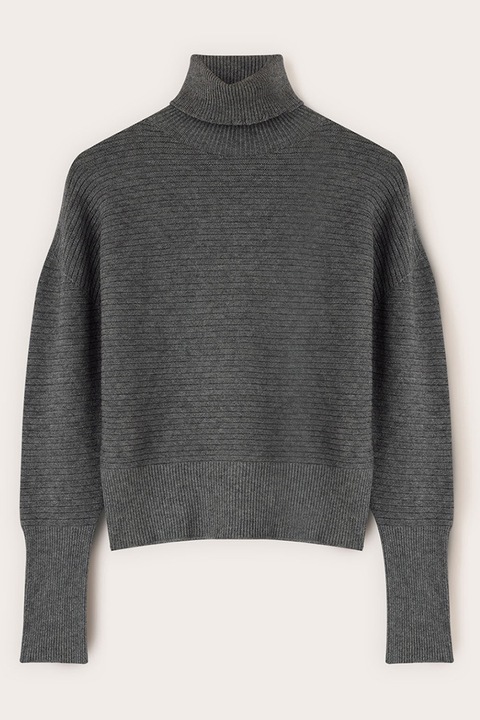 MOTIVI, Pulover uni cu guler inalt si striatii, Gri, M-L