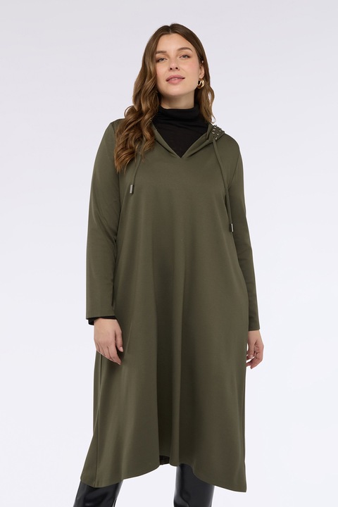 FIORELLA RUBINO, Rochie midi cu gluga, Kaki inchis