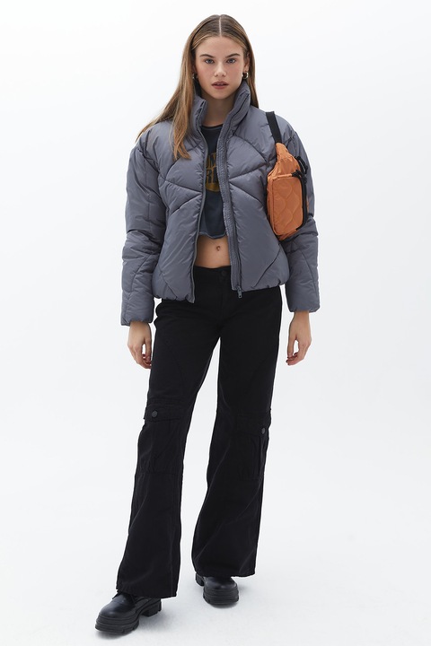 OXXO, Geaca matlasata cu vatelina si guler inalt, Gri inchis, XS