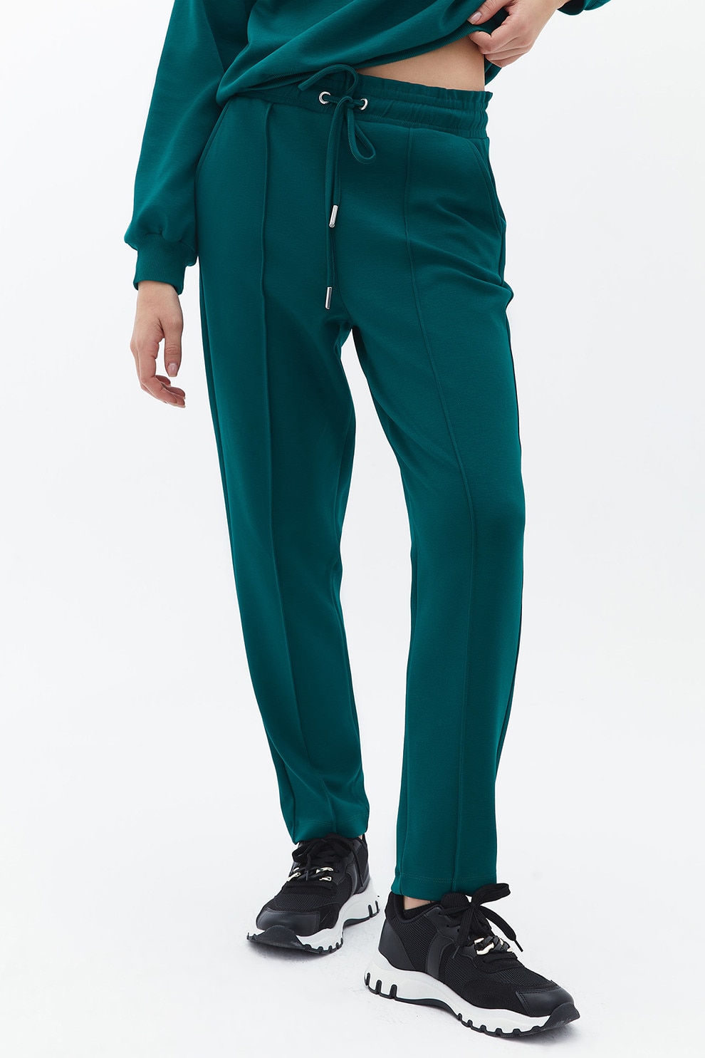 OXXO, Pantaloni de trening cu croiala conica, Verde marin, L