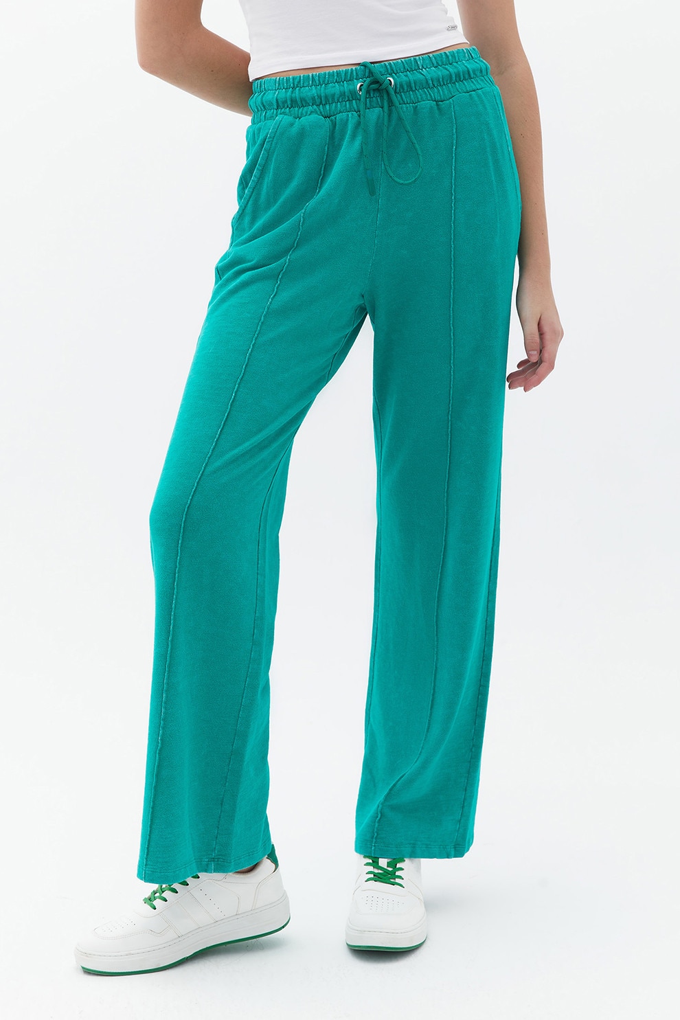 OXXO, Pantaloni de trening din bumbac cu croiala dreapta, Turcoaz, M