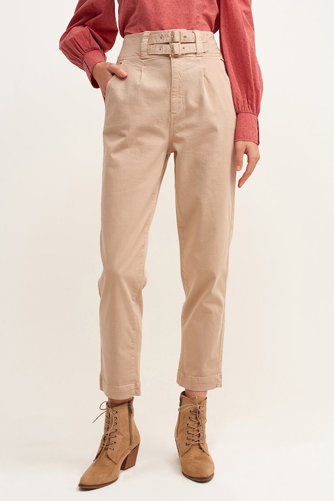 OXXO, Pantaloni capri cu talie inalta, Bej inchis