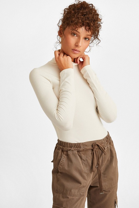 OXXO, Bluza cu striatii si guler inalt, Crem, L