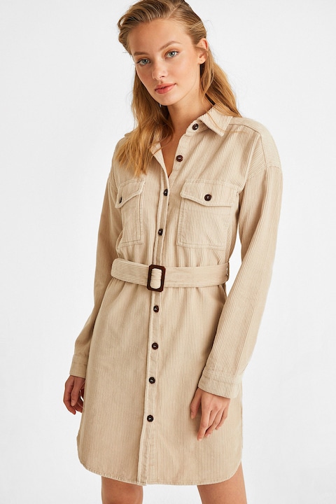 OXXO, Rochie din reiat cu o curea, Bej