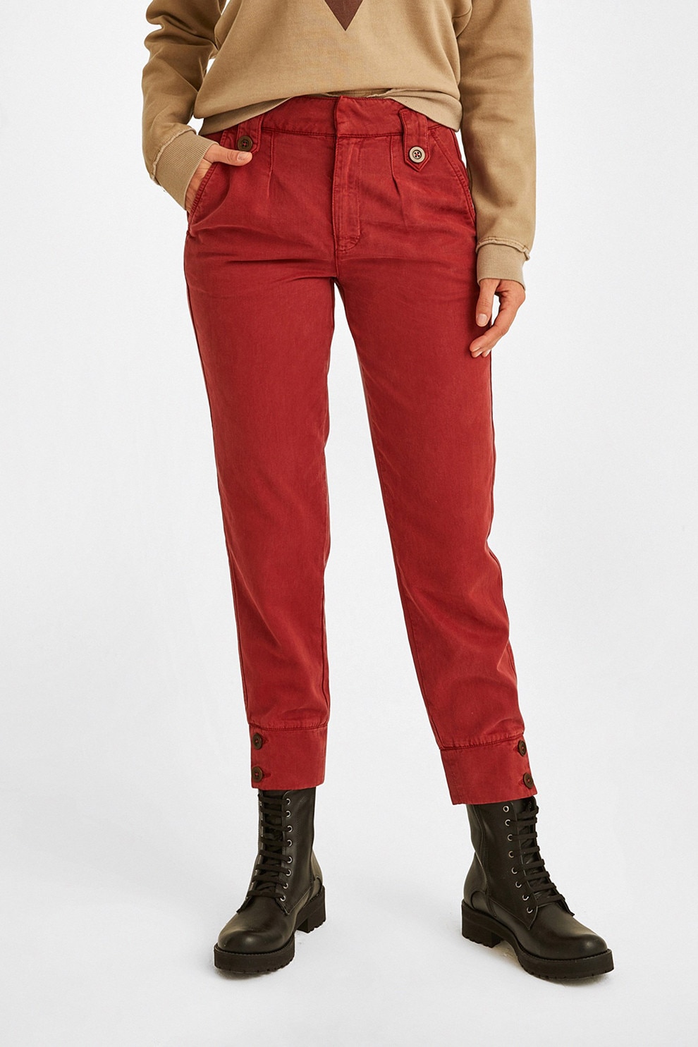 OXXO, Pantaloni crop din amestec de lyocell cu croiala dreapta, Rosu, 26