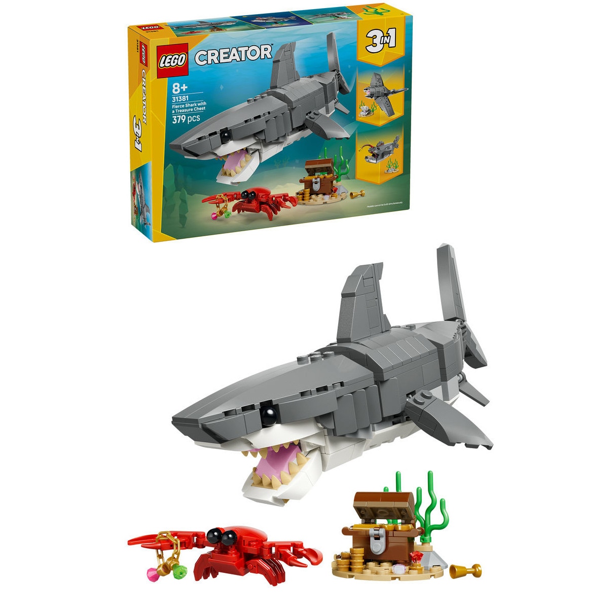 LEGO® Creator 3 in 1 - Rechin feroce cu un cufar de comori 31381, 379 piese