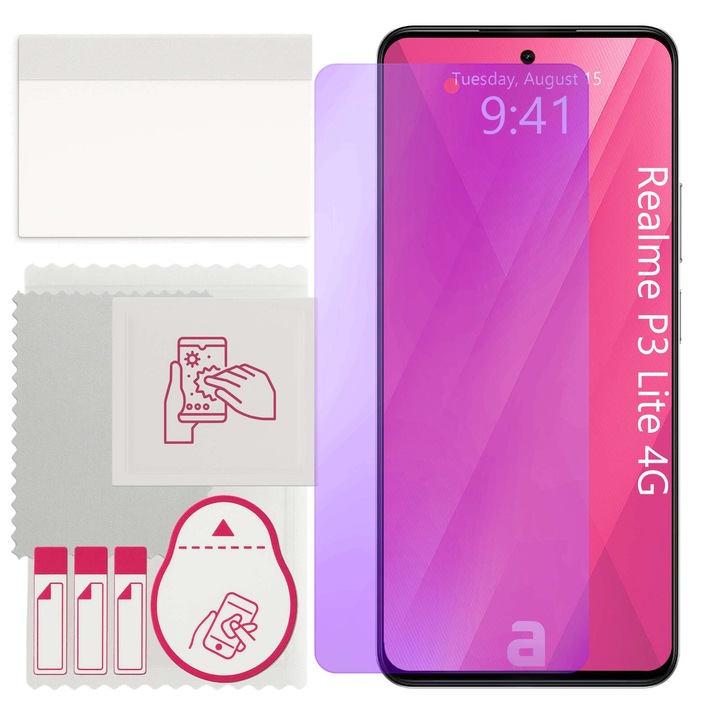 Защитно стъкло ANTI-BLUE apgo за Realme P3 Lite 4G – хибридно стъкло, закалено за дисплей, лъскаво, pro flexible Hybrid Glass, 9H, full glue