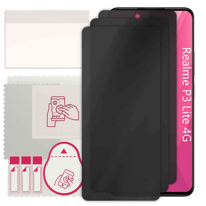 3x Защитно стъкло PRIVACY apgo за Realme P3 Lite 4G – хибридно стъкло, цяло лепило, гъвкаво стъкло