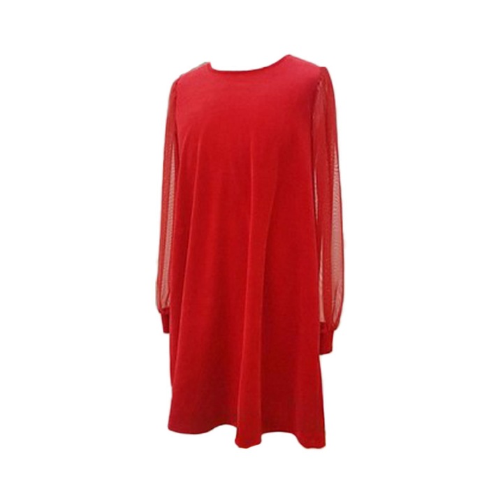 Rochie cu maneca lunga, din catifea, cu maneci din voal, pentru fete, Atut 0588R, Rosu 124682