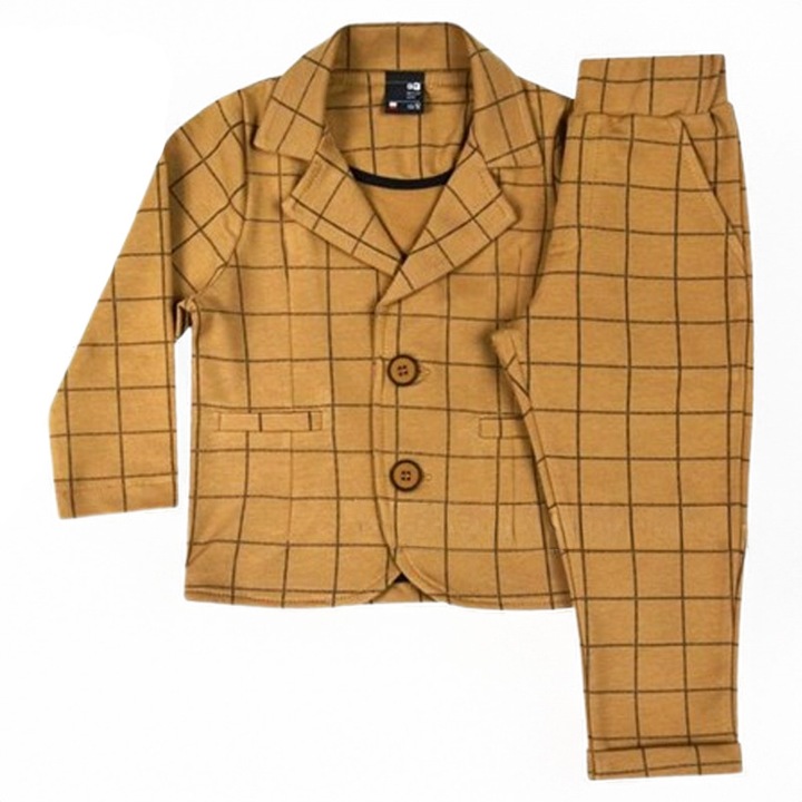 Costum casual de bumbac, in carouri, pentru baieti, GT 9840, Maro 124671